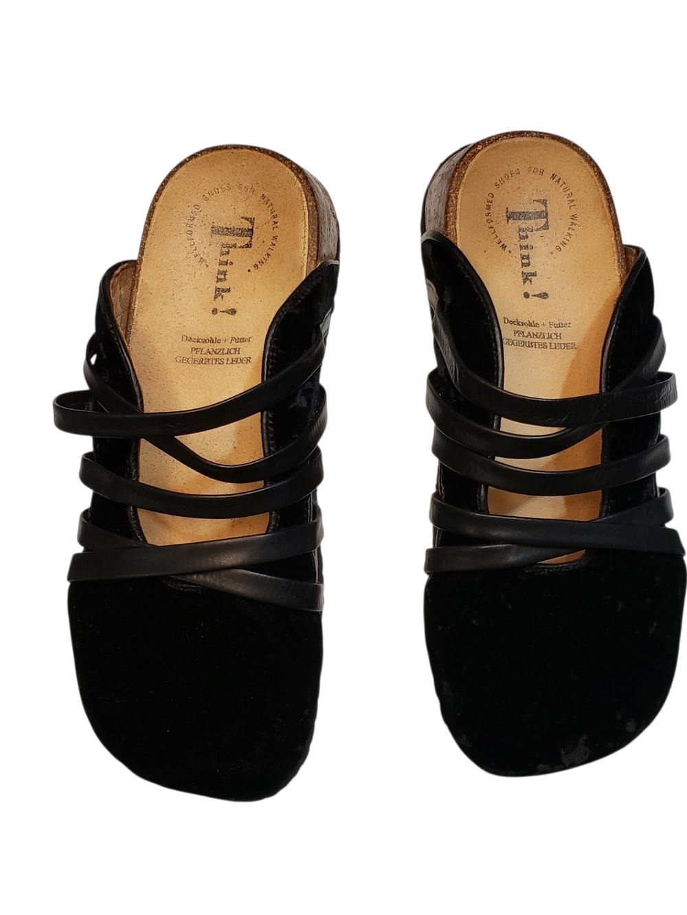 Think!  Women's Black Multi-Strap Slip-On Mules Size 38